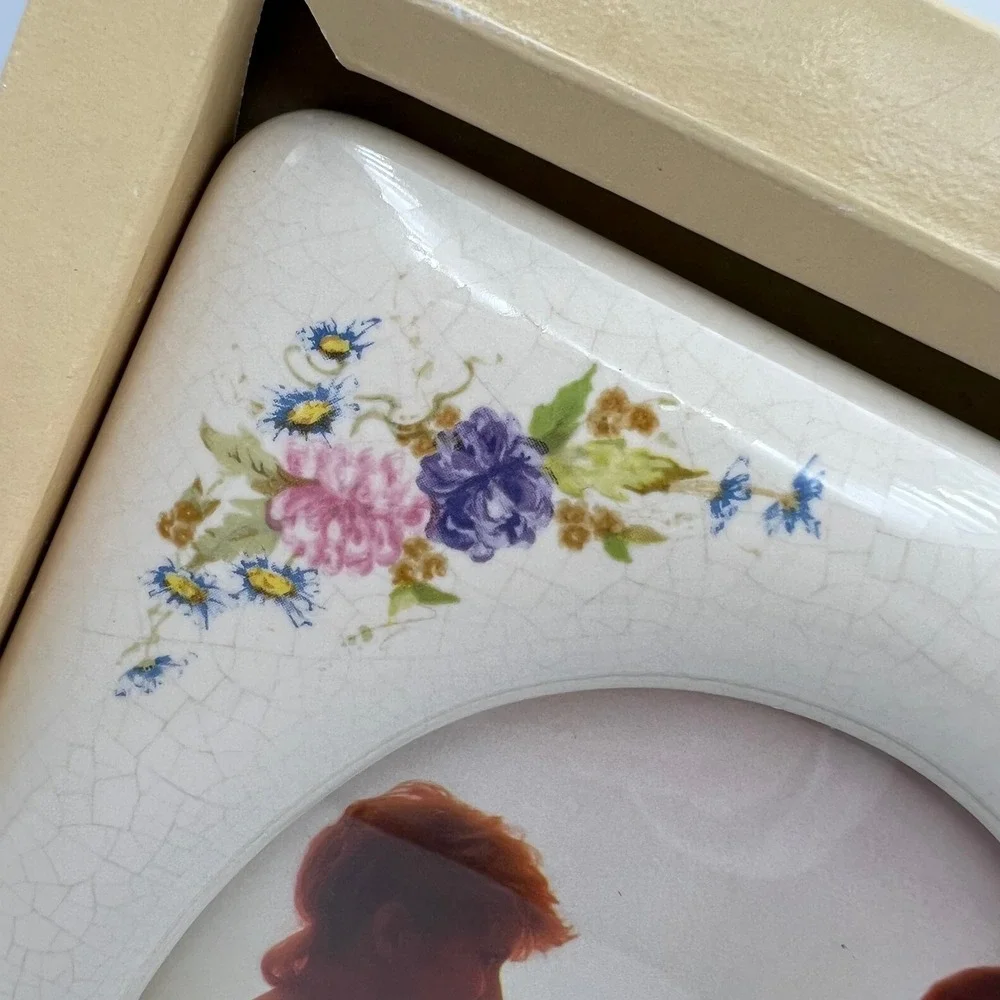 Vintage 80s Allura Ceramics Intercraft 5x7 Picture Frame Floral Crackle Glaze